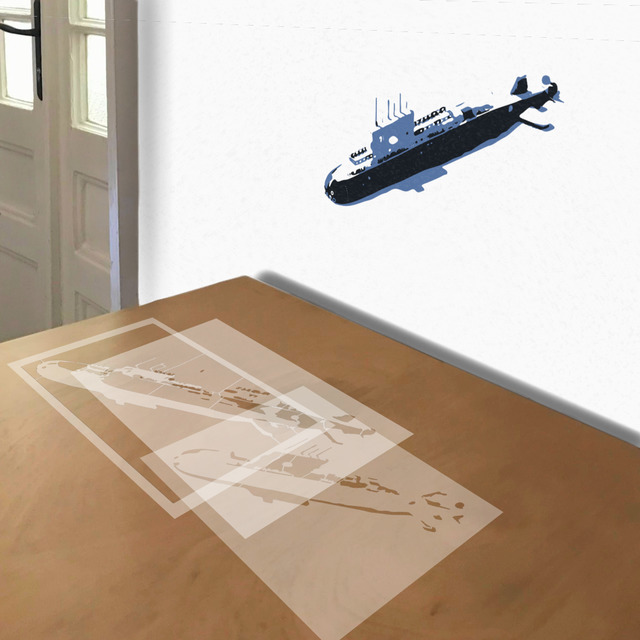 Submarine stencil in 3 layers, simulated painting