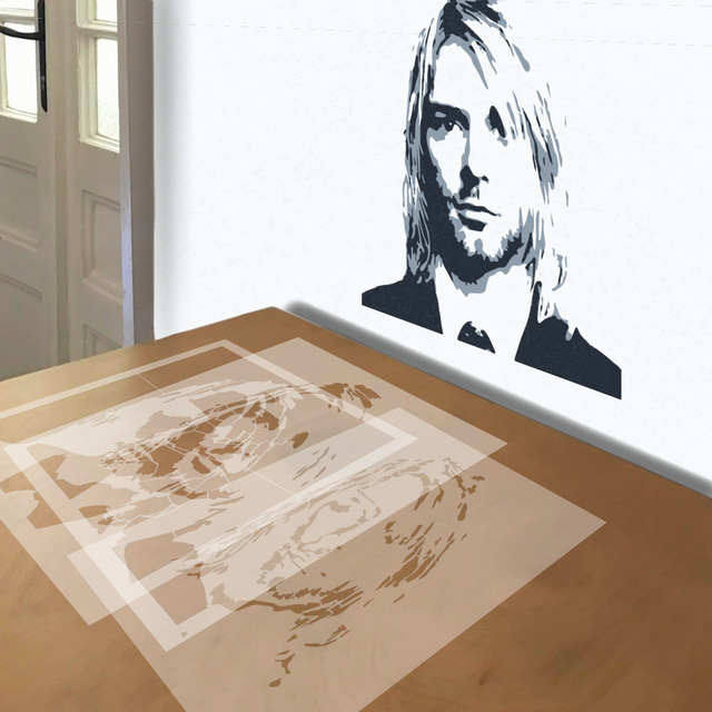 Kurt Cobain stencil in 3 layers, simulated painting