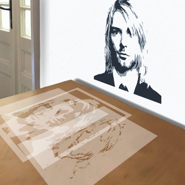 Kurt Cobain stencil in 3 layers, simulated painting