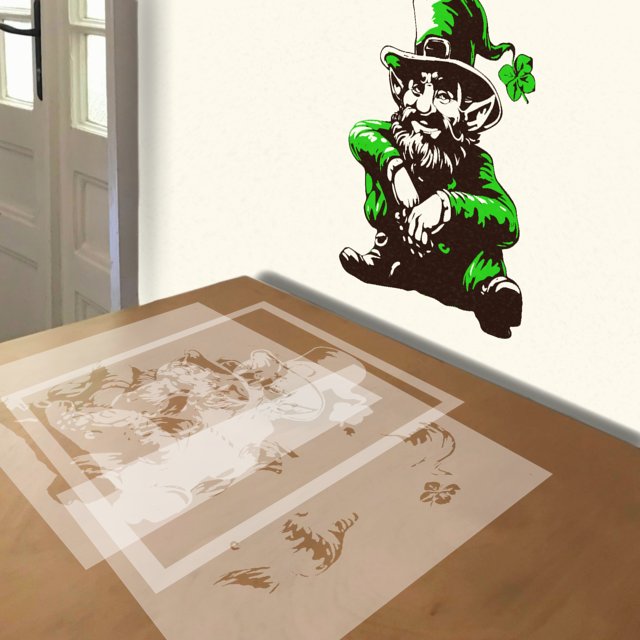 Irish Leprechaun stencil in 3 layers, simulated painting