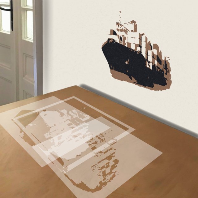 Cargo Ship stencil in 3 layers, simulated painting