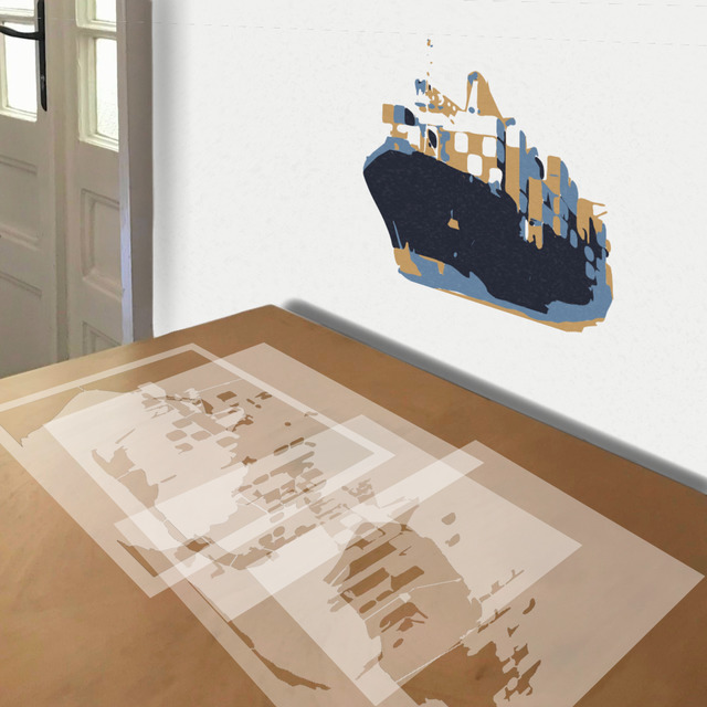 Cargo Ship stencil in 4 layers, simulated painting
