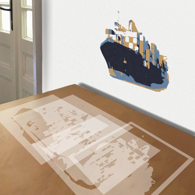 Cargo Ship stencil in 4 layers, simulated painting