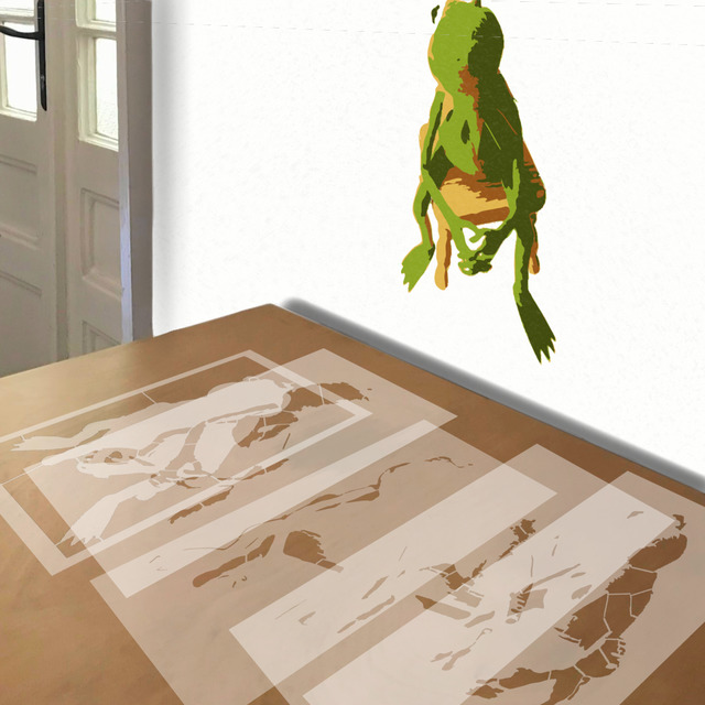 Kermit Sitting on a Chair stencil in 5 layers, simulated painting