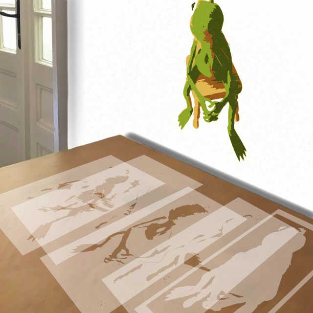 Kermit Sitting on a Chair stencil in 5 layers, simulated painting