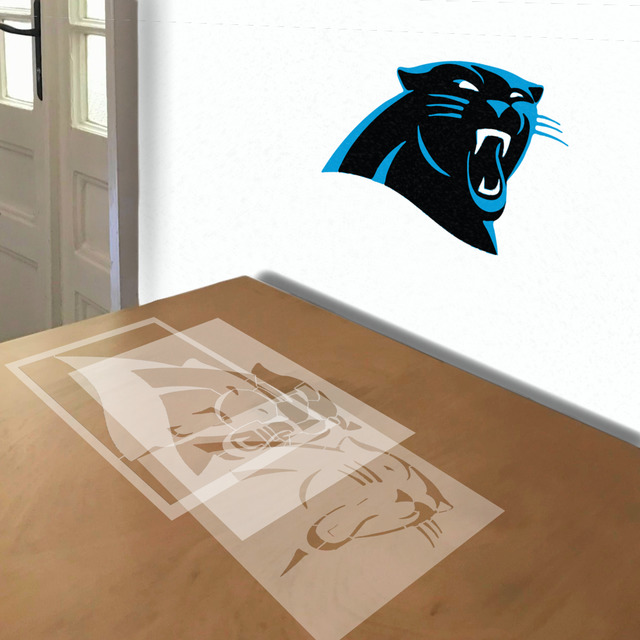 Carolina Panthers stencil in 3 layers, simulated painting