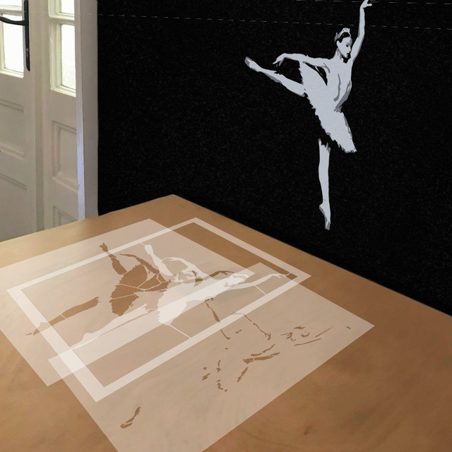 Ballerina stencil in 3 layers, simulated painting