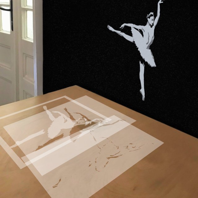 Ballerina stencil in 3 layers, simulated painting