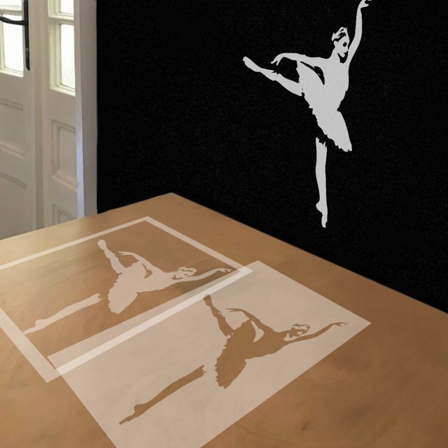 Ballerina stencil in 2 layers, simulated painting