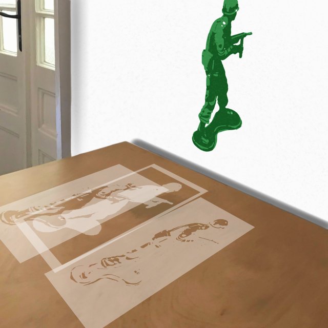 Toy Soldier stencil in 3 layers, simulated painting