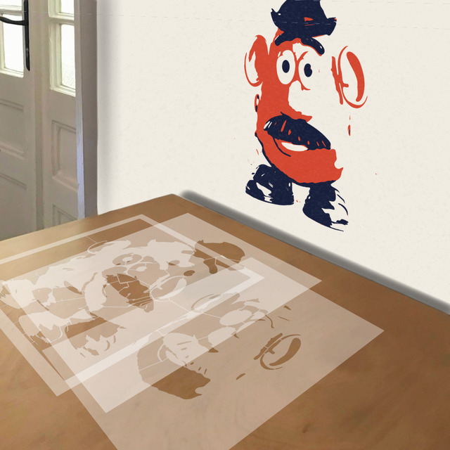 Mr. Potatohead stencil in 3 layers, simulated painting