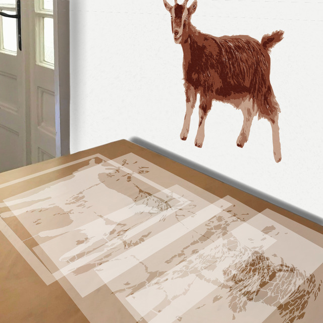 Pygmy Goat stencil in 5 layers, simulated painting
