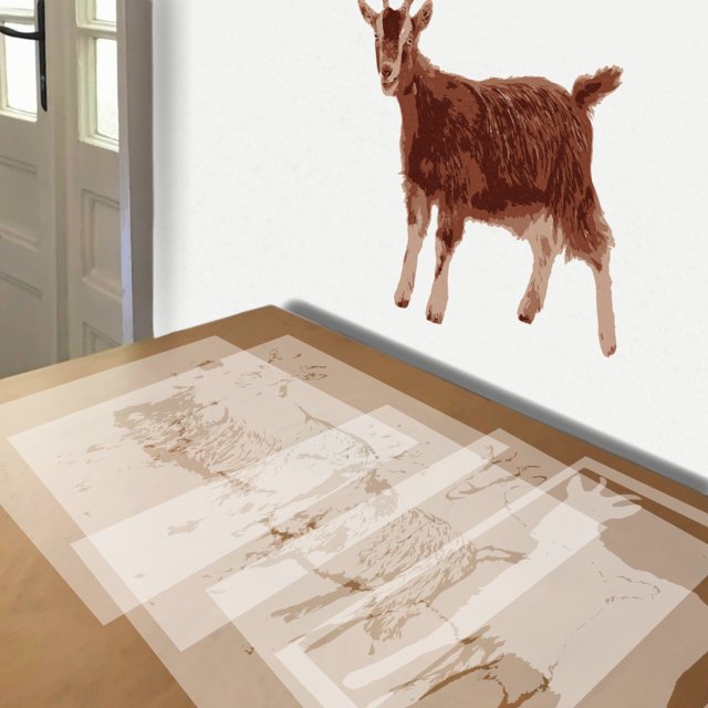 Pygmy Goat stencil in 5 layers, simulated painting