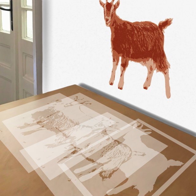 Pygmy Goat stencil in 4 layers, simulated painting