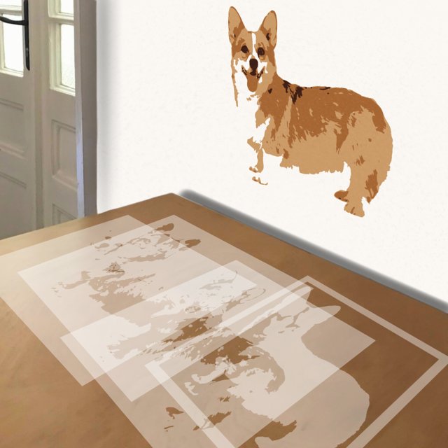 Corgi stencil in 4 layers, simulated painting