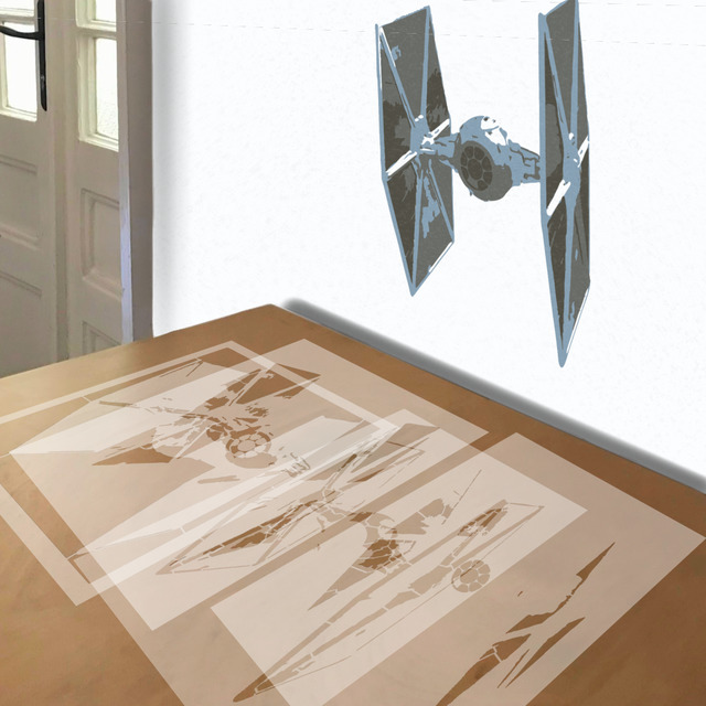 TIE Fighter stencil in 4 layers, simulated painting