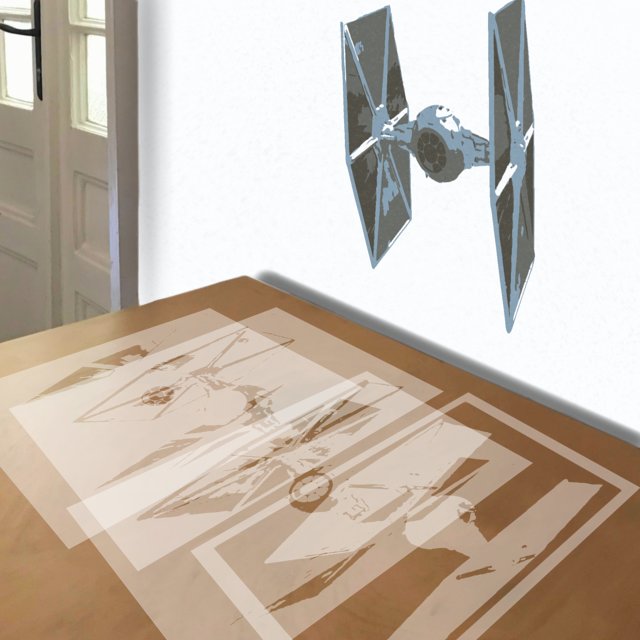 TIE Fighter stencil in 4 layers, simulated painting