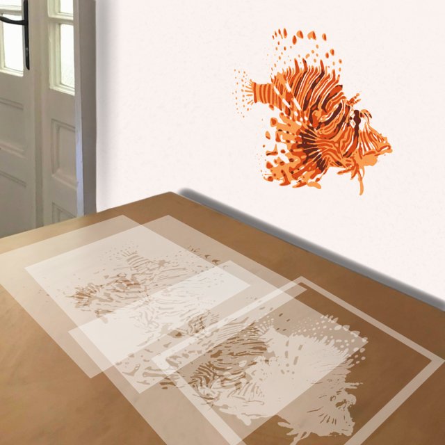 Lionfish stencil in 4 layers, simulated painting