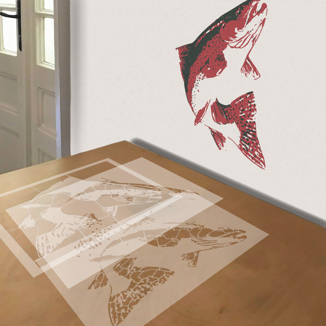 Rainbow Trout stencil in 3 layers, simulated painting