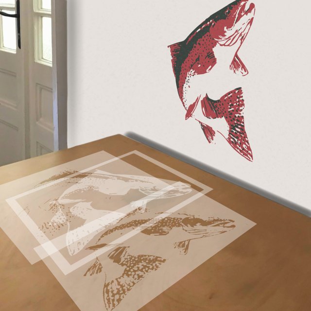 Rainbow Trout stencil in 3 layers, simulated painting