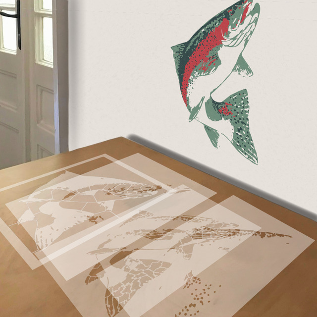 Rainbow Trout stencil in 4 layers, simulated painting