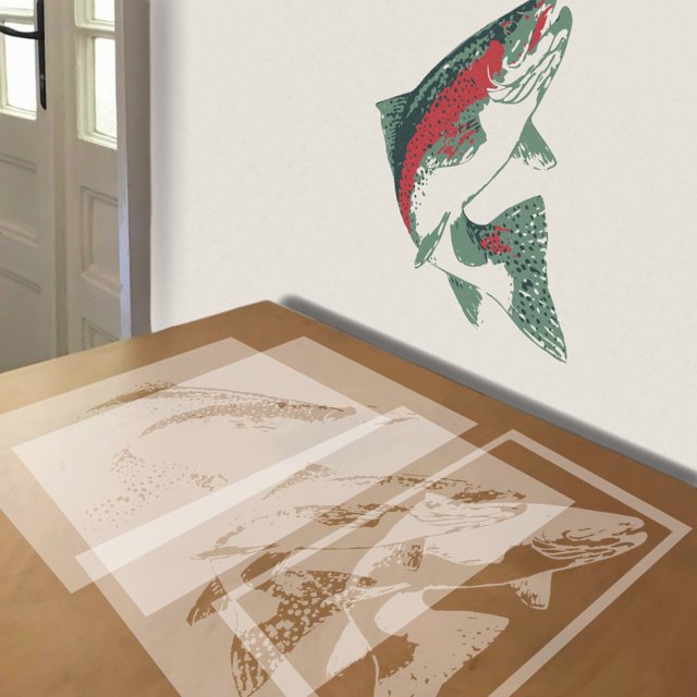 Rainbow Trout stencil in 4 layers, simulated painting