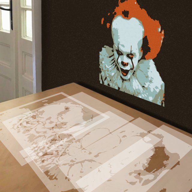 Pennywise stencil in 5 layers, simulated painting