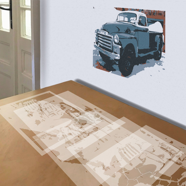 GMC Truck stencil in 5 layers, simulated painting