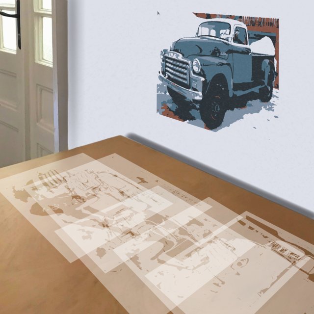 GMC Truck stencil in 5 layers, simulated painting