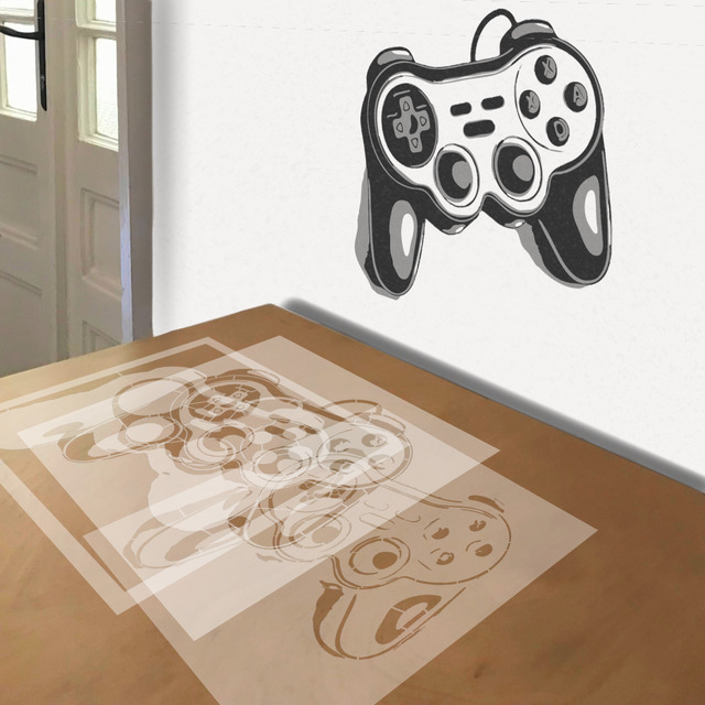 Video Game Controller stencil in 3 layers, simulated painting