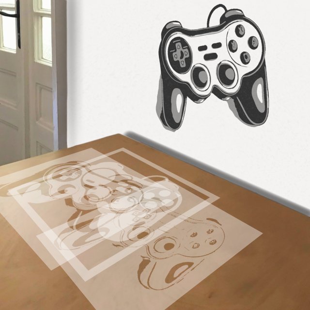 Video Game Controller stencil in 3 layers, simulated painting