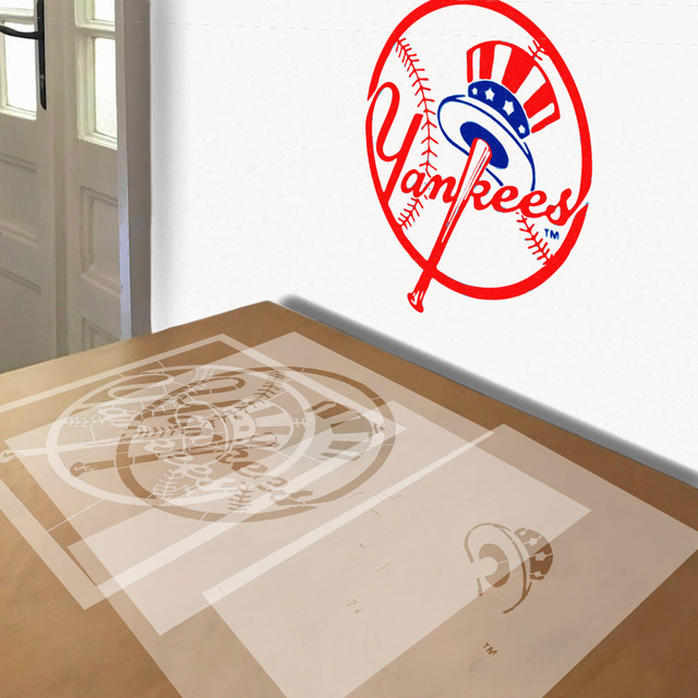 New York Yankees stencil in 4 layers, simulated painting