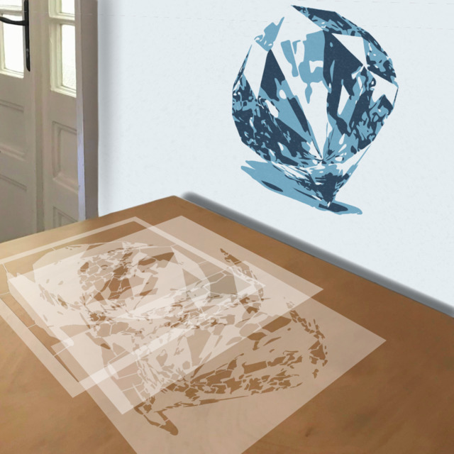 Blue Diamond stencil in 3 layers, simulated painting