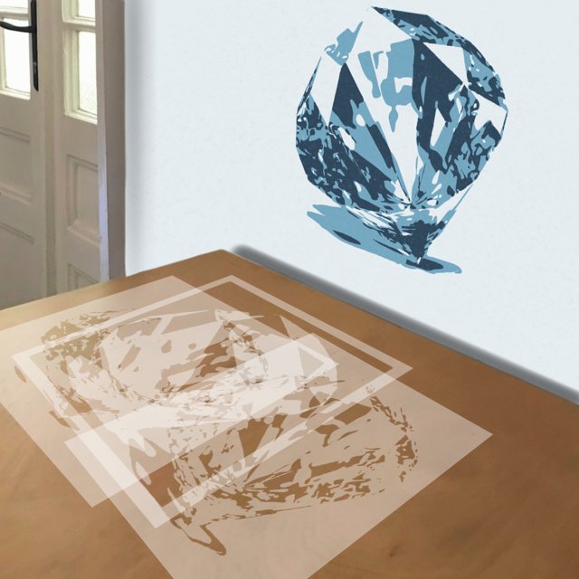 Blue Diamond stencil in 3 layers, simulated painting