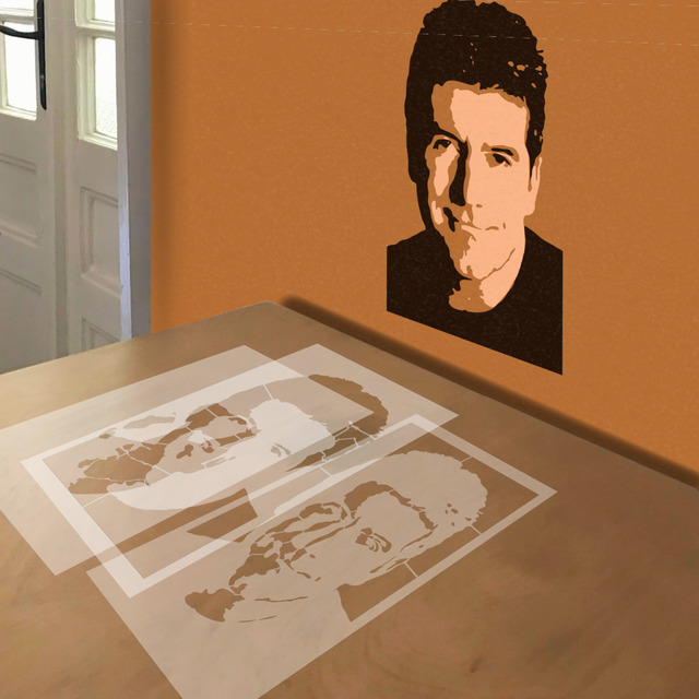 Simon Cowell stencil in 3 layers, simulated painting