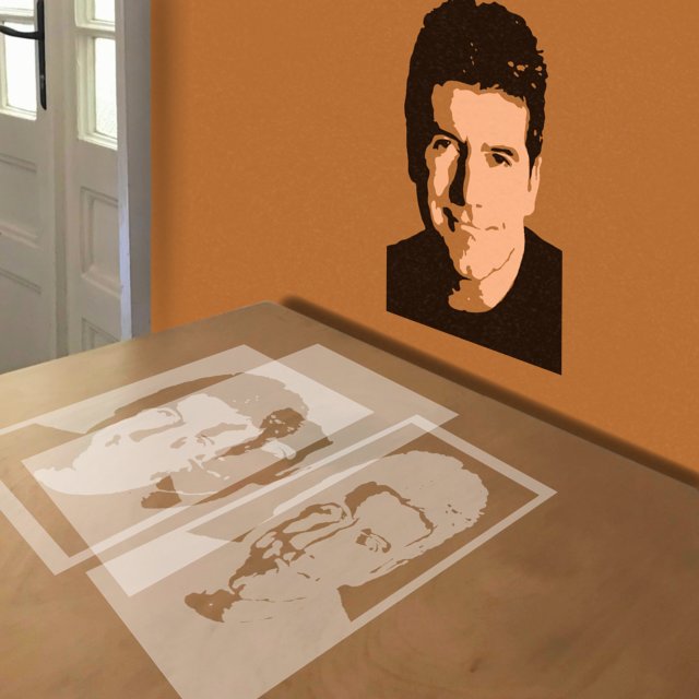 Simon Cowell stencil in 3 layers, simulated painting