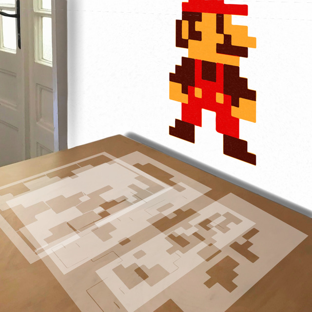 Mario stencil in 4 layers, simulated painting