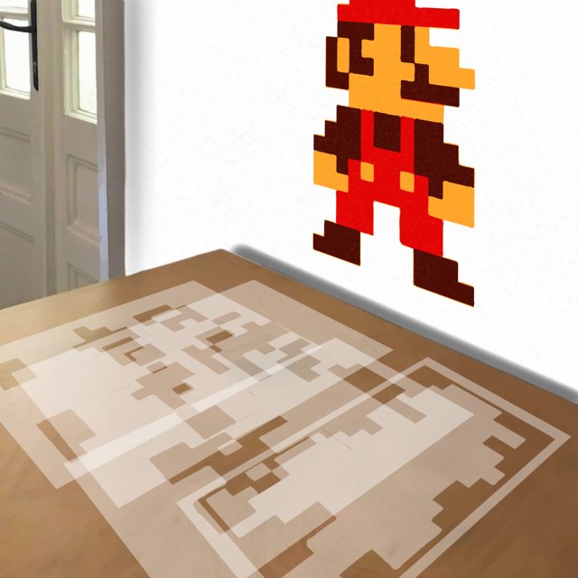 Mario stencil in 4 layers, simulated painting