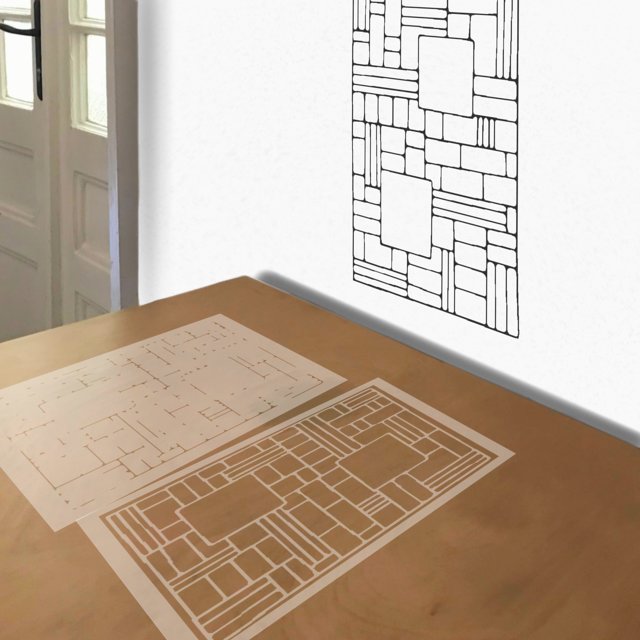 Mondrian stencil in 2 layers, simulated painting