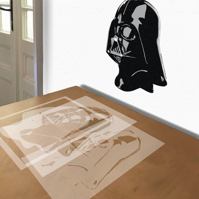Darth Vader stencil in 3 layers, simulated painting