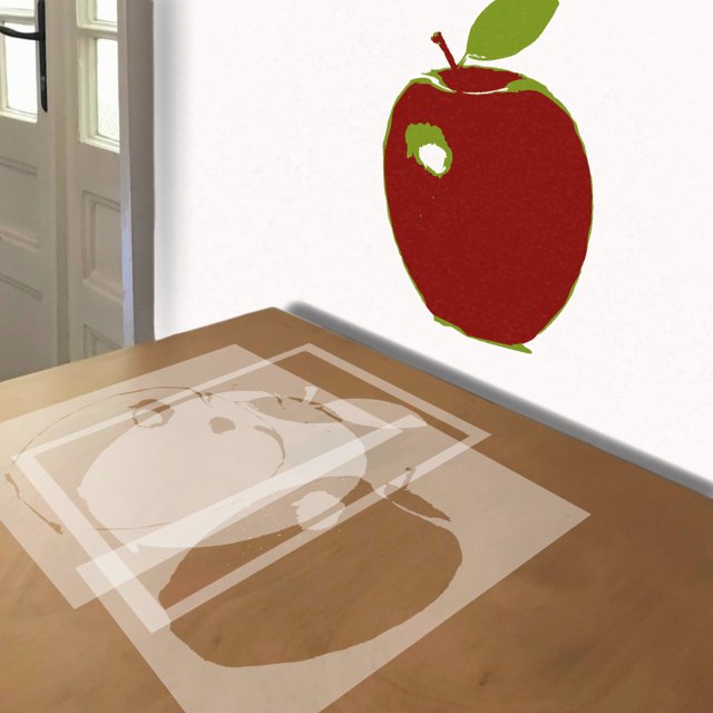 Apple stencil in 3 layers, simulated painting