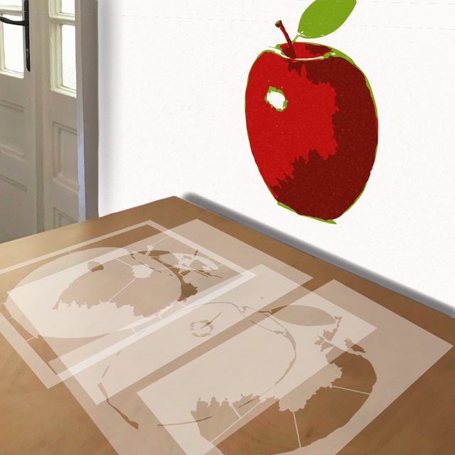Apple stencil in 4 layers, simulated painting