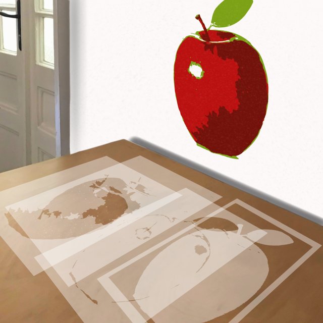 Apple stencil in 4 layers, simulated painting