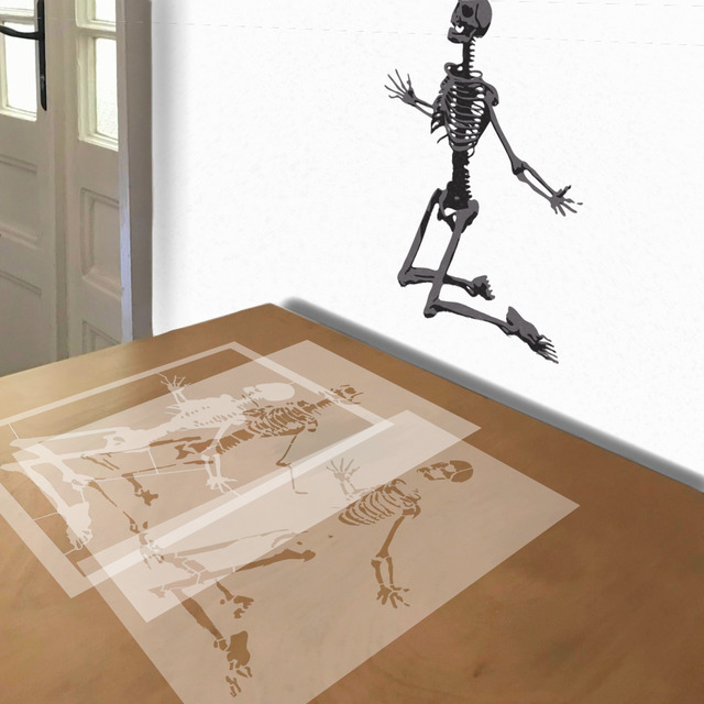 Simulated painting of stencil of Skeleton Kneeling