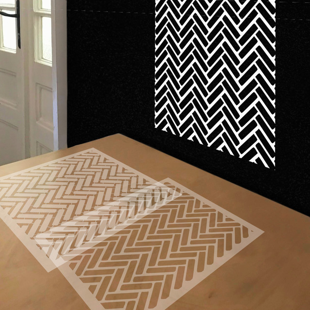 Herringbone stencil in 2 layers, simulated painting