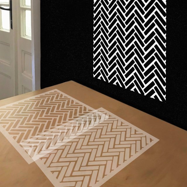 Herringbone stencil in 2 layers, simulated painting