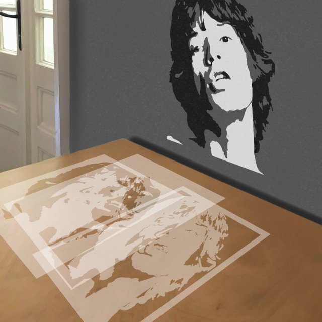 Mick Jagger stencil in 3 layers, simulated painting