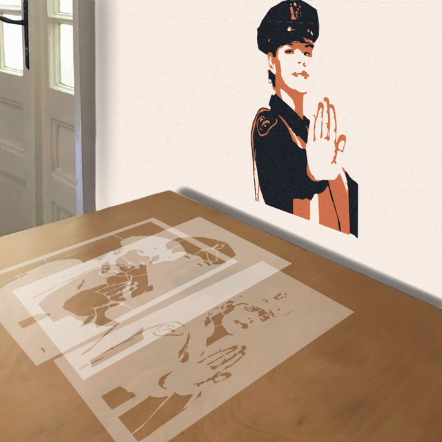 Simulated painting of stencil of Traffic cop
