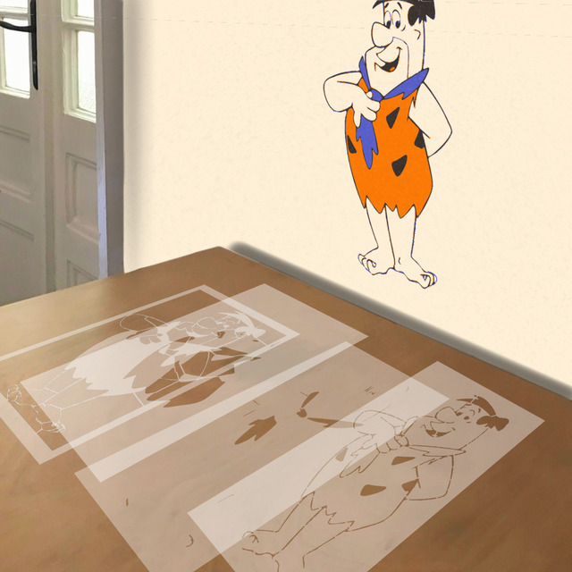 Fred Flintstone stencil in 4 layers, simulated painting