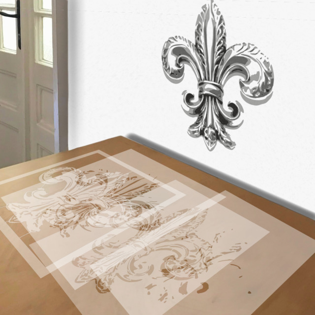 Fleur De Lis stencil in 4 layers, simulated painting